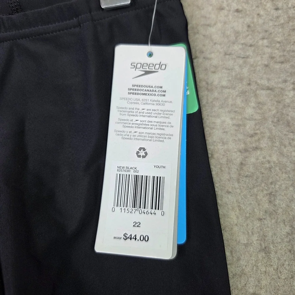 Speedo Youth Black Swim Shorts Jammer‎ Powerflex Eco Drawstring Size 22 NWT